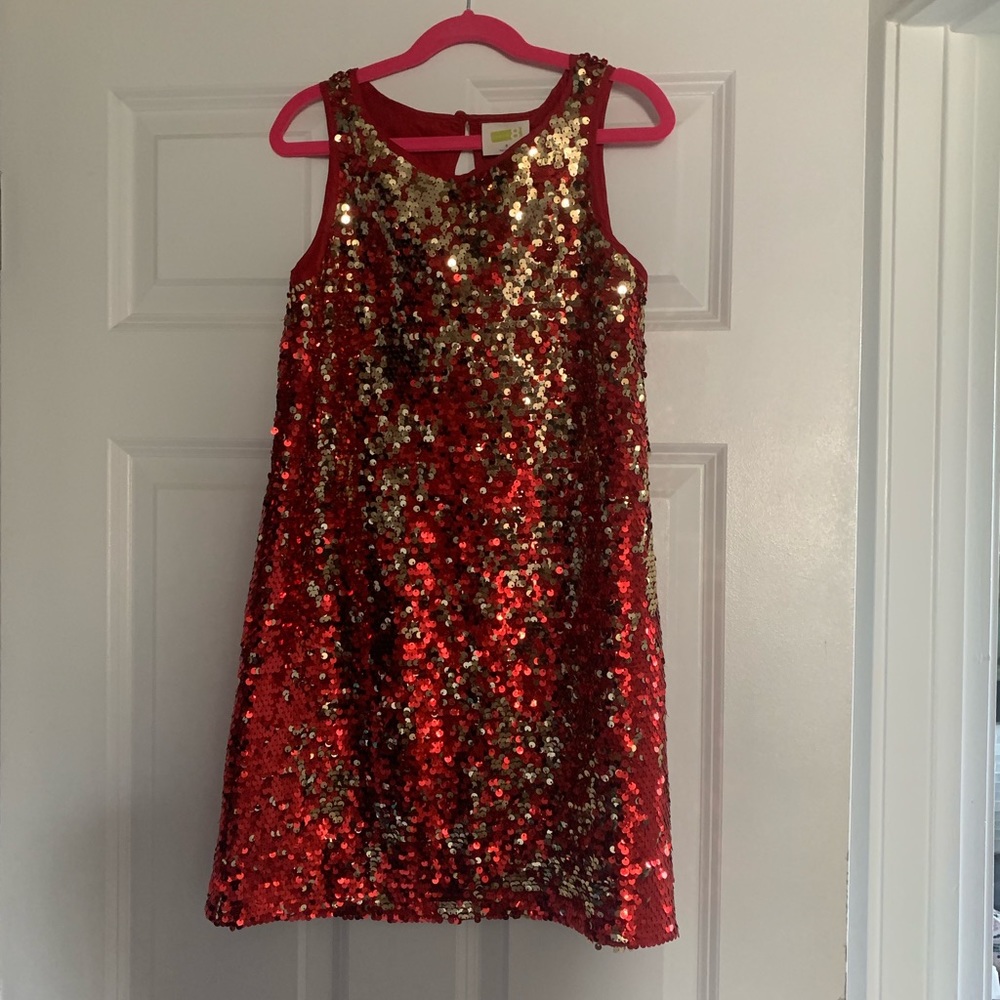 Girls red and gold sequin dress size 8